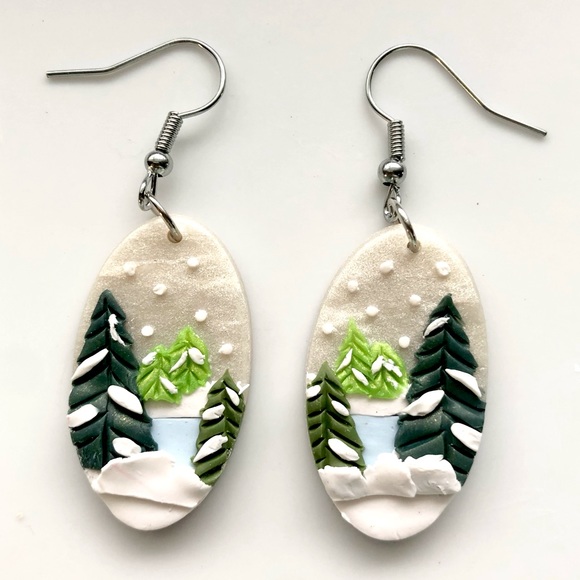 Jewelry - Handmade scenic winter earrings